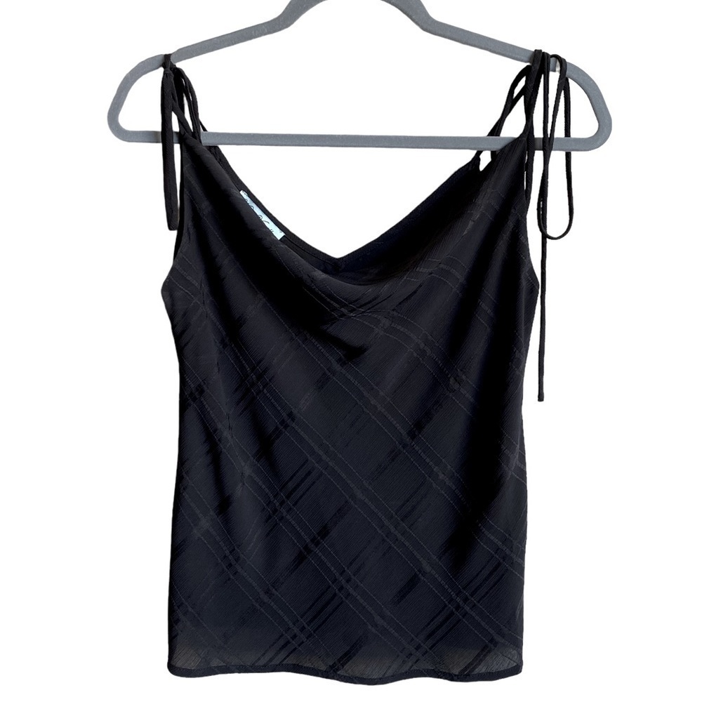 Black Plaid Spaghetti Strap Top Size 8 - Night Out Flattering Silhouette